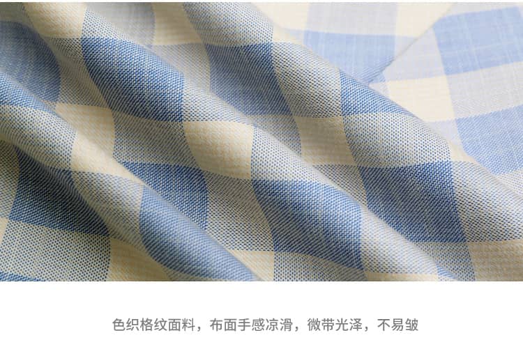 机智的上半场章若楠同款HOWLx 蓝色格纹露锁骨显瘦法式连衣裙