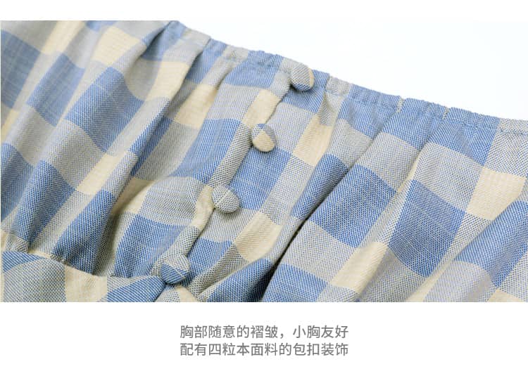 机智的上半场章若楠同款HOWLx 蓝色格纹露锁骨显瘦法式连衣裙