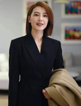 1724136351829179.png 完美伴侣高圆圆陈珊同款黑色TieForHer丽制轻通勤羊毛束腰西装