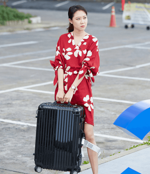 嫉妒的化身孔孝真同款红色印花宽松V领连衣裙 品牌Carolina Herrera