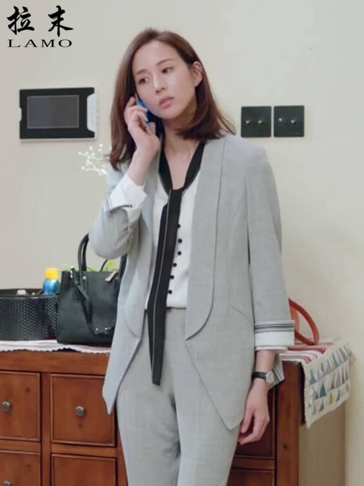 温暖的弦张钧宁同款灰色小西服外套