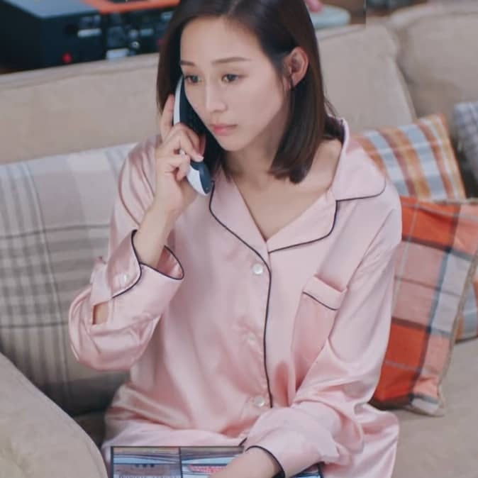 温暖的弦张钧甯温暖同款长袖短裤粉色丝绸真丝家居睡衣