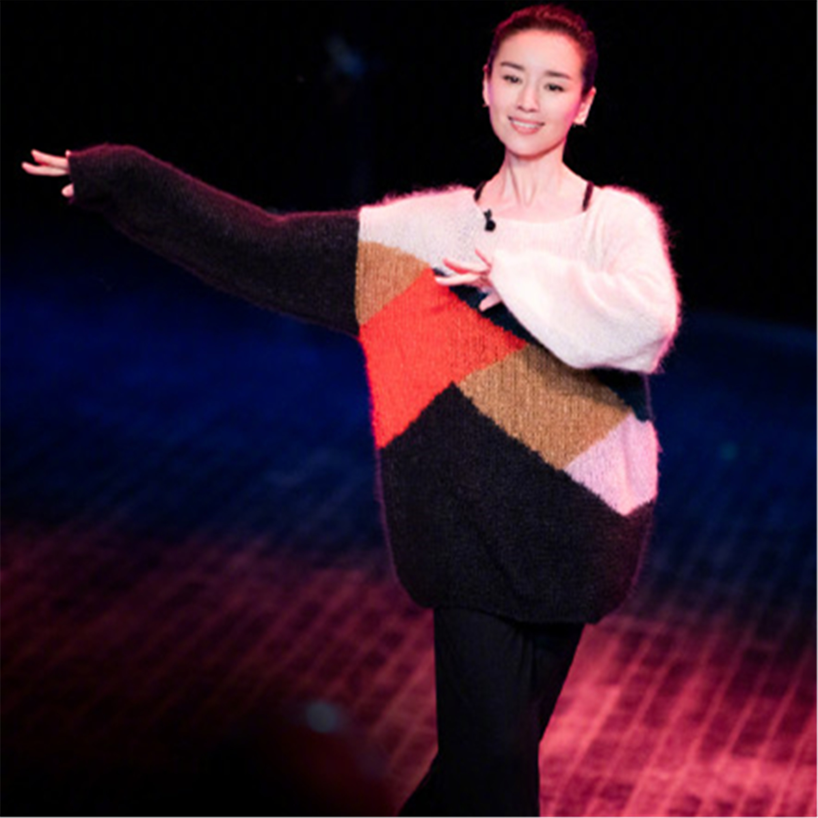 内在美同款徐玄振韩世界董洁同款拼色宽松显瘦毛衣女小清新针织衫