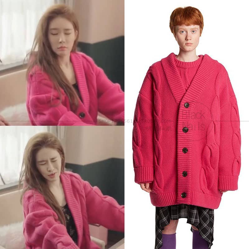触及真心刘仁娜吴允瑞同款衣服玫红色毛衣开衫针织衫外套