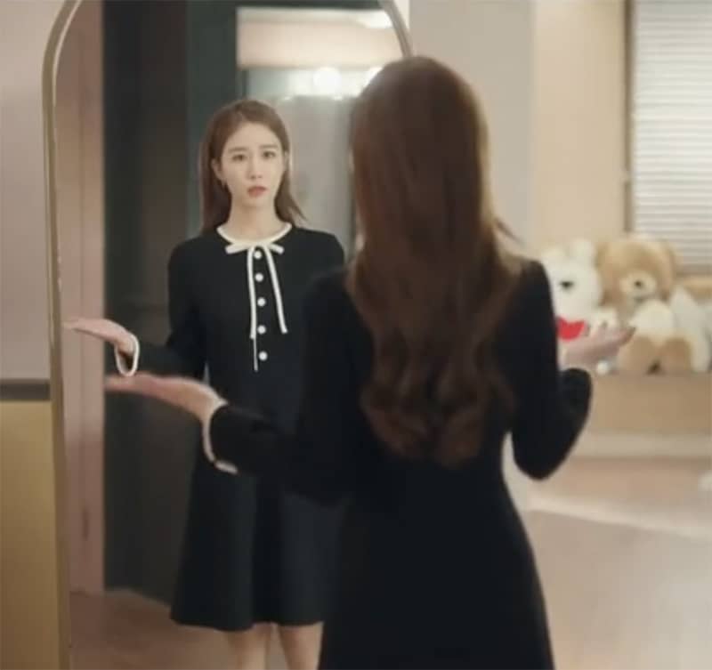 韩剧触及真心吴真心刘仁娜同款黑色赫本风修身连衣法式复古裙子