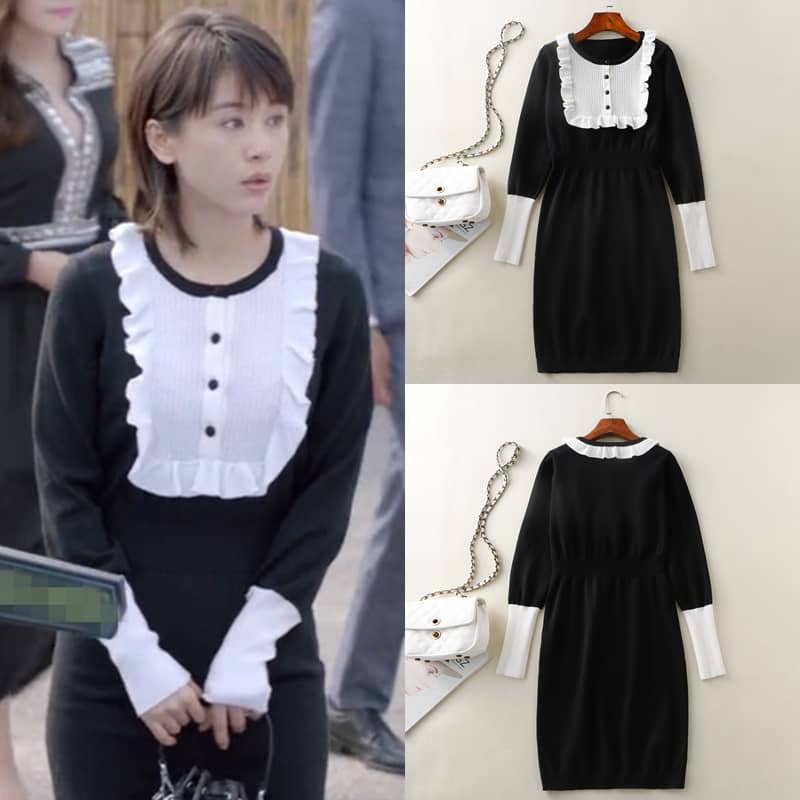 第二次也很美王子文安安同款衣服娃娃领连衣裙冬季可爱针织中长裙