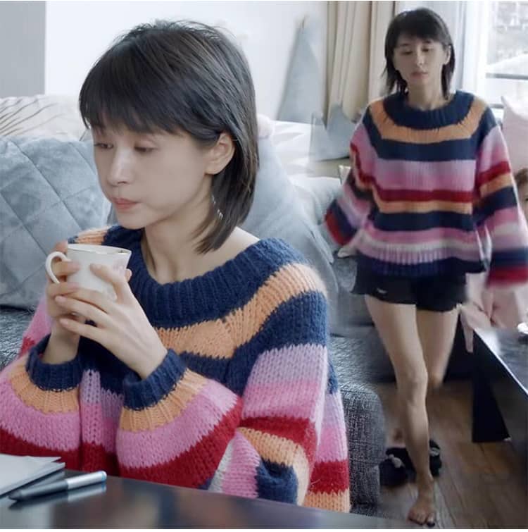第二次也很美安安王子文同款衣服慵懒风马卡龙彩虹渐变毛衣