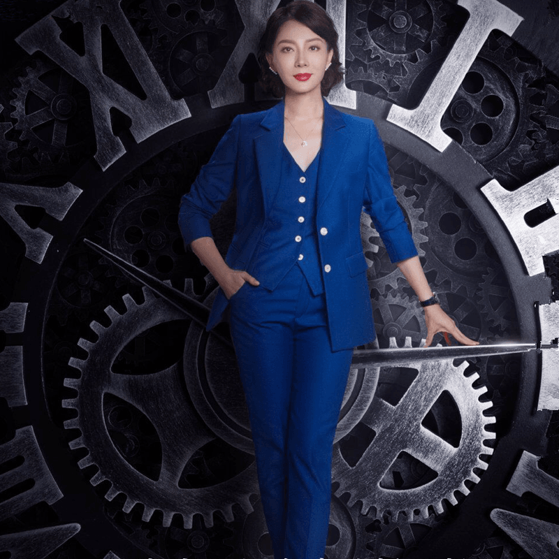完美关系佟丽娅陈数斯黛拉同款宝蓝色职业ol西装外套西服马甲