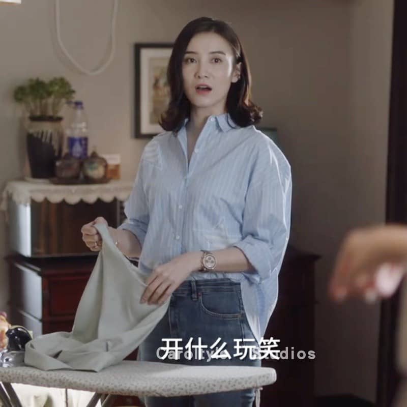 小舍得南俪宋佳同款五角星贴布拼接蓝色条纹衬衫